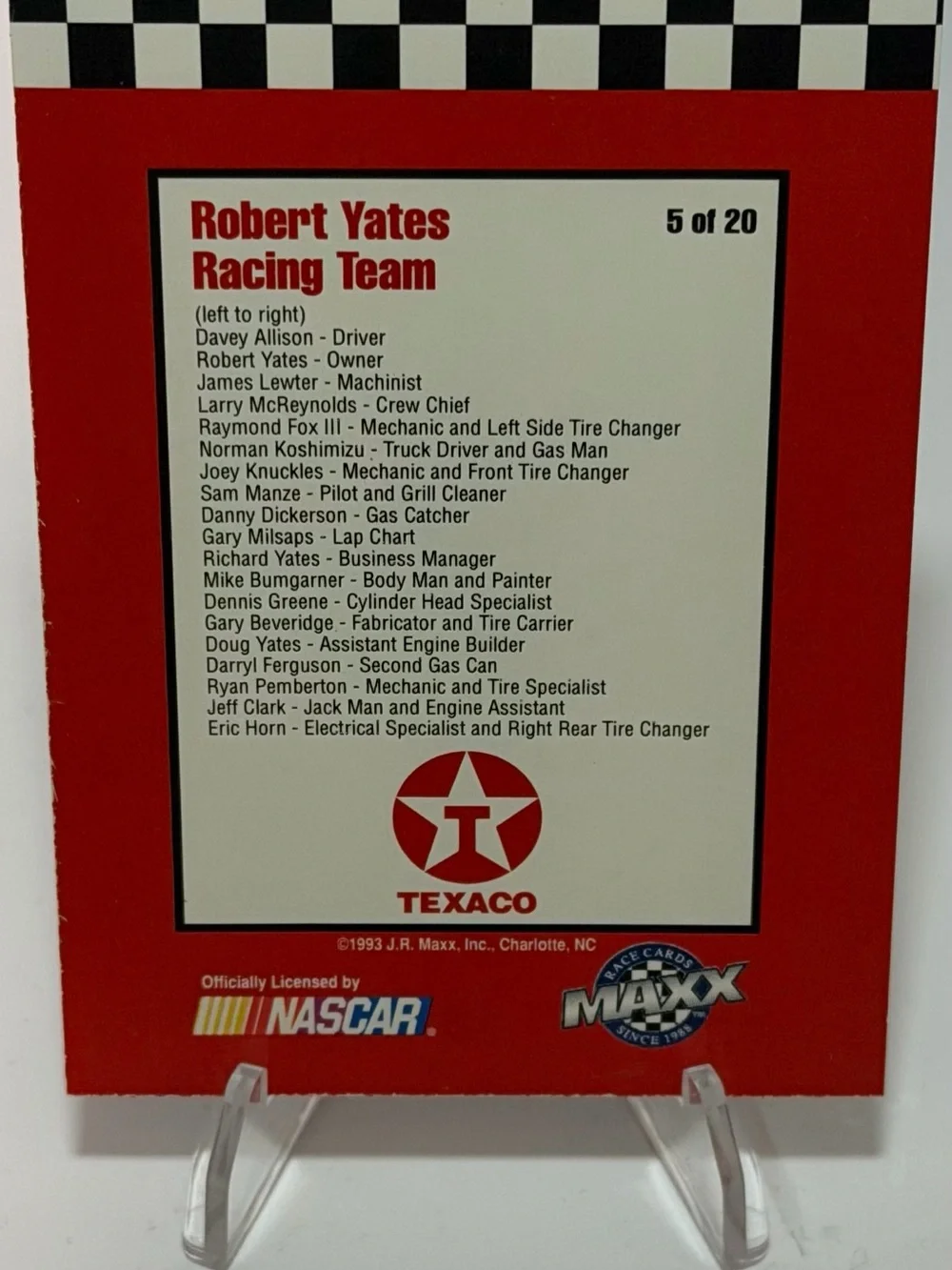 Robert Yates Racing Team 28 Pit Crew Trading Cards - Black Red Yellow #5